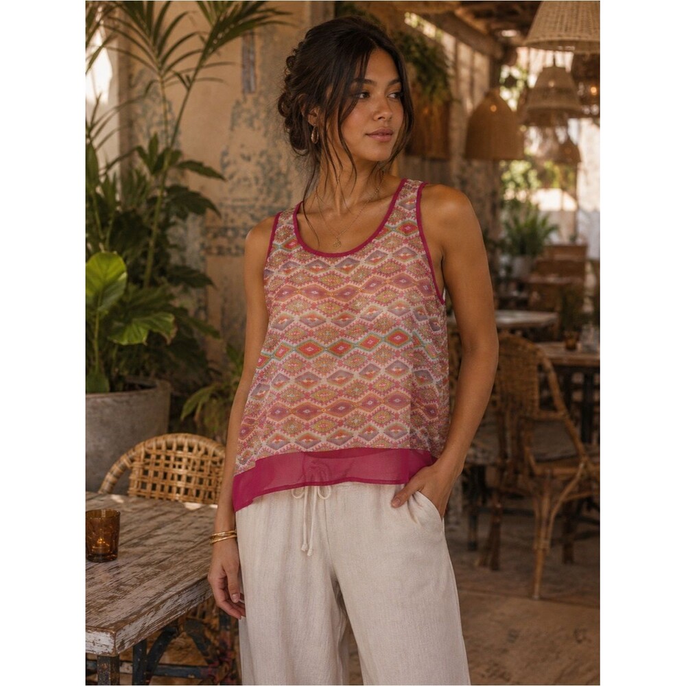 Sweet Pea Stacy Frati XL Sheer Geometric Sleeveless Tank Blouse airy see through